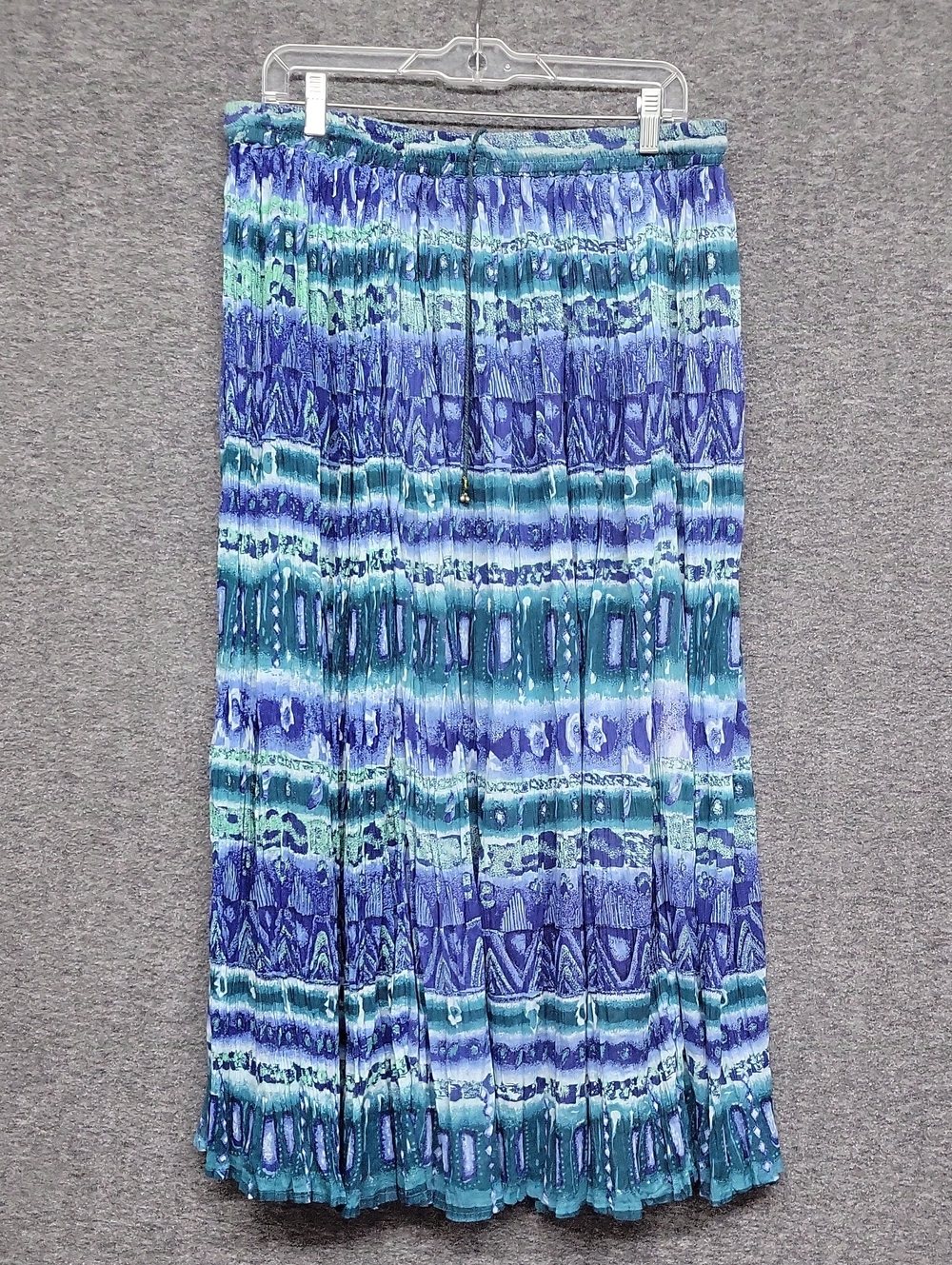 Casual Corner Blue & Teal Patterned Pleated/Crinkle Maxi Skirt Womens Size 3X